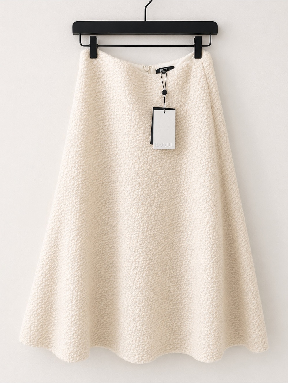 Raoul Cream Textured A-Line Midi Skirt